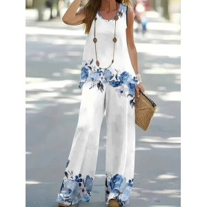 Women Floral Printing Two-Piece Set Daily Sleeveless Casual Summer Multi-Piece Set Matching Set