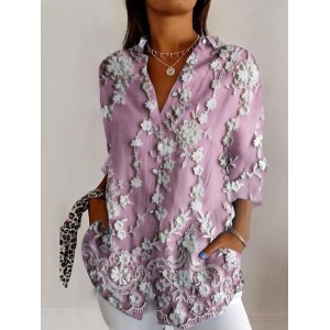 Women's Long Sleeve Shirt Spring/Fall Geometric Shirt Collar Daily Going Out Casual Top