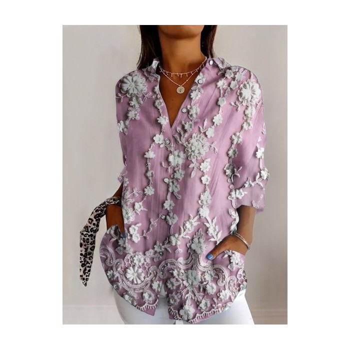 Women's Long Sleeve Shirt Spring/Fall Geometric Shirt Collar Daily Going Out Casual Top