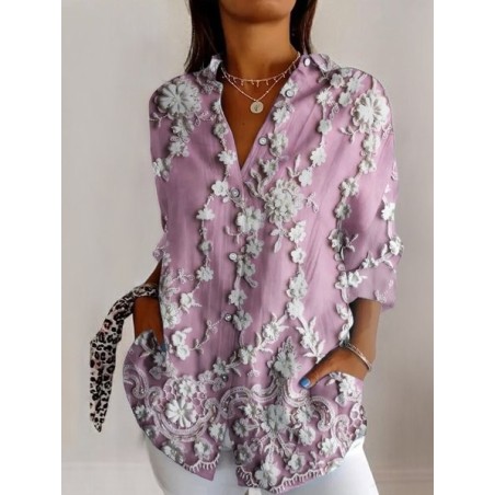 Women's Long Sleeve Shirt Spring/Fall Geometric Shirt Collar Daily Going Out Casual Top