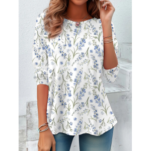 Women's Floral Long Sleeve Tee T-shirt Crew Neck Printing Casual Spring/Fall Graphic Tee Top