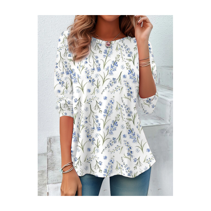 Women's Floral Long Sleeve Tee T-shirt Crew Neck Printing Casual Spring/Fall Graphic Tee Top
