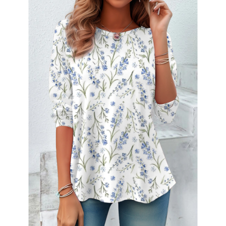 Women's Floral Long Sleeve Tee T-shirt Crew Neck Printing Casual Spring/Fall Graphic Tee Top