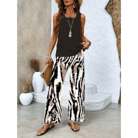 Women Abstract Printing Two-Piece Set Daily Sleeveless Casual Summer Top With Pants Matching Set