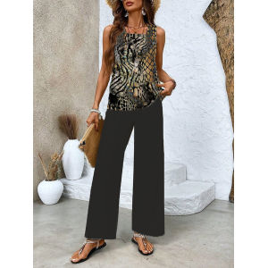 Women Abstract Printing Two-Piece Set Daily Sleeveless Casual Summer Top With Pants Matching Set