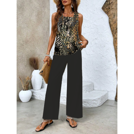 Women Abstract Printing Two-Piece Set Daily Sleeveless Casual Summer Top With Pants Matching Set