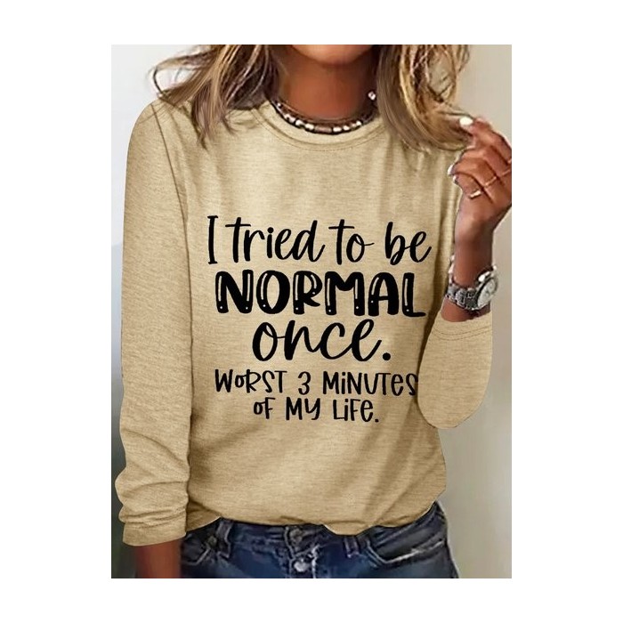 Women Text Letters Long Sleeve Blouse Spring/Fall Crew Neck Daily Simple Top