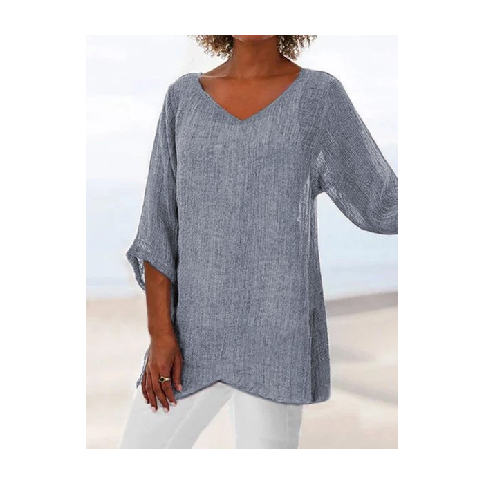 Women Plain Short Sleeve Shirt Summer V Neck Holiday Casual Top