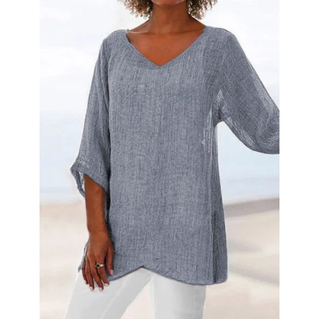 Women Plain Short Sleeve Shirt Summer V Neck Holiday Casual Top