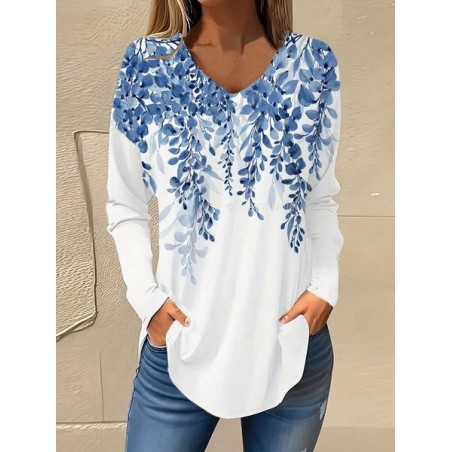 Women's Long Sleeve Blouse Spring/Fall Floral V Neck Daily Going Out Casual Top