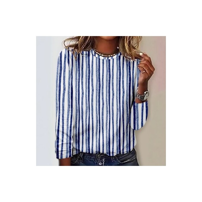 Women's Long Sleeve Tee T-shirt Spring/Fall Striped Jersey Crew Neck Daily Going Out Casual Top