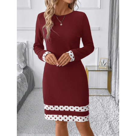 Women's Long Sleeve Spring/Fall Multicolor Block Dress Crew Neck Holiday Going Out Vintage Mini H-Line Hip Skirt