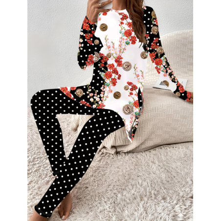 Women's Jersey Floral Daily Going Out Two Piece Set Long Sleeve Casual Spring/Fall Top With Pants Matching Set