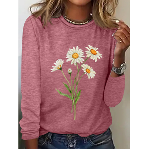 Women's Long Sleeve Blouse Spring/Fall Floral Crew Neck Daily Going Out Casual Top