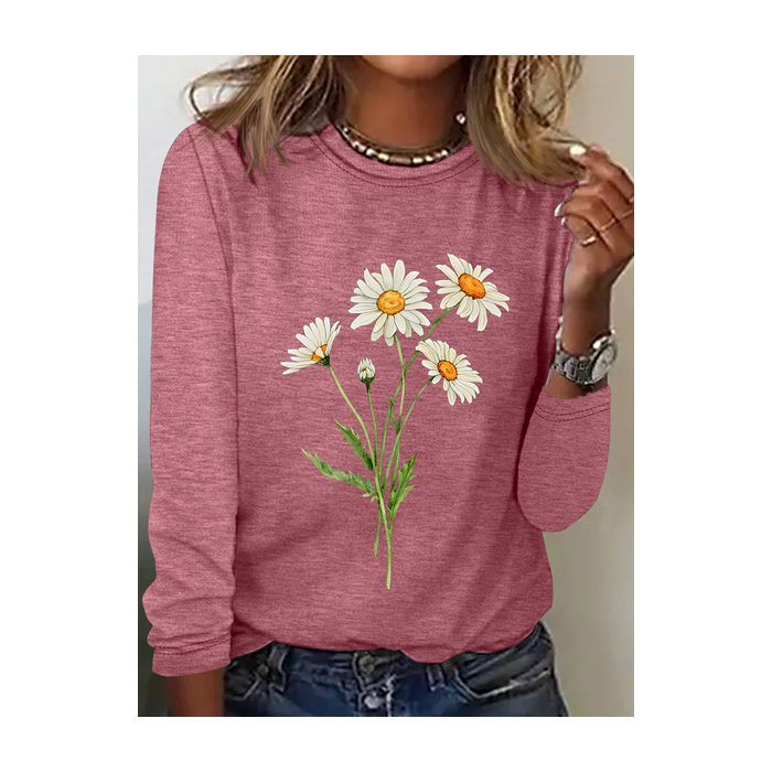 Women's Long Sleeve Blouse Spring/Fall Floral Crew Neck Daily Going Out Casual Top