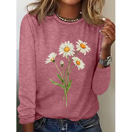 Women's Long Sleeve Blouse Spring/Fall Floral Crew Neck Daily Going Out Casual Top