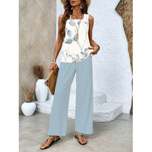 Women's Floral Printing Two-Piece Set Daily Sleeveless Casual Summer Top With Pants Matching Set