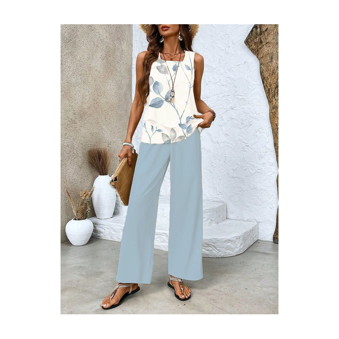 Women's Floral Printing Two-Piece Set Daily Sleeveless Casual Summer Top With Pants Matching Set