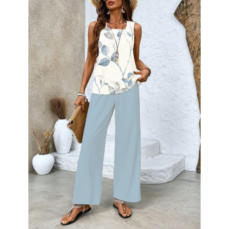 Women's Floral Printing Two-Piece Set Daily Sleeveless Casual Summer Top With Pants Matching Set