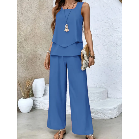 Women's Plain Two-Piece Set Daily Sleeveless Casual Summer Top With Pants Matching Set