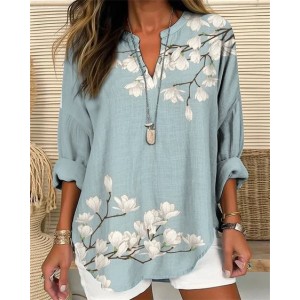 Women's Floral Long Sleeve Shirt Spring/Fall V Neck Daily Casual Top