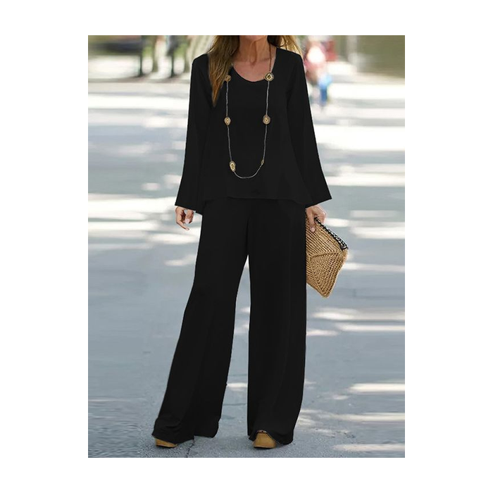 Women's Plain Printing Two-Piece Set Daily Long Sleeve Casual Spring/Fall Top With Pants Matching Set