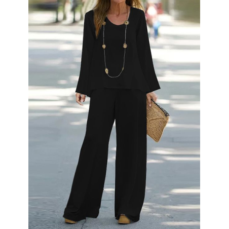 Women's Plain Printing Two-Piece Set Daily Long Sleeve Casual Spring/Fall Top With Pants Matching Set