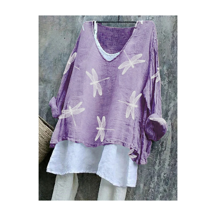 Women Animal Long Sleeve Tee T-shirt V Neck Vintage Spring/Fall Top