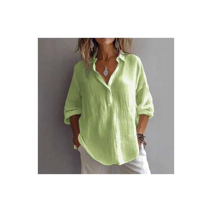Women Plain Long Sleeve Shirt Spring/Fall Shirt Collar Daily Casual Top