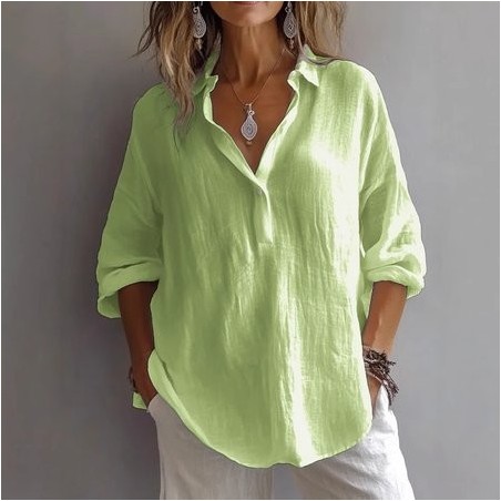 Women Plain Long Sleeve Shirt Spring/Fall Shirt Collar Daily Casual Top