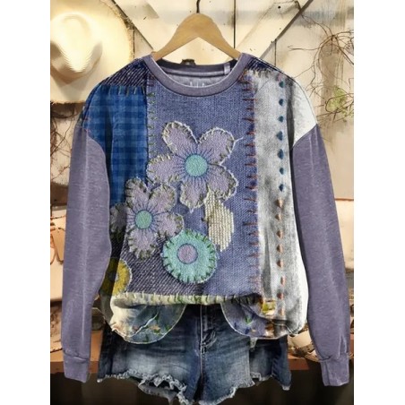 Women Floral Crew Neck Printing Casual Spring/Fall Long Sleeve Sweatshirt