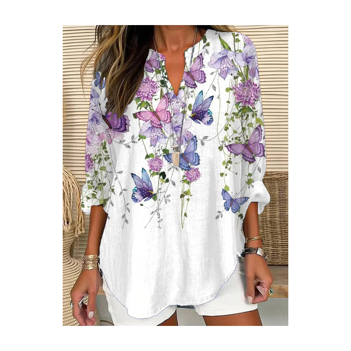Women Floral Long Sleeve Blouse Spring/Fall Printing V Neck Daily Casual Top