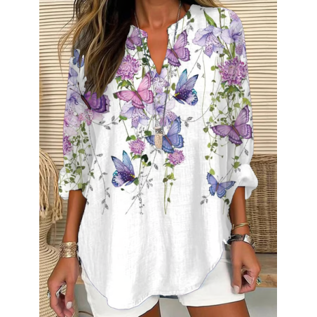 Women Floral Long Sleeve Blouse Spring/Fall Printing V Neck Daily Casual Top