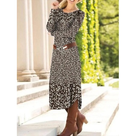 Women's Long Sleeve Spring/Fall Ditsy Floral Jersey Dress Crew Neck Daily Going Out Casual Midi H-Line T-Shirt Dress