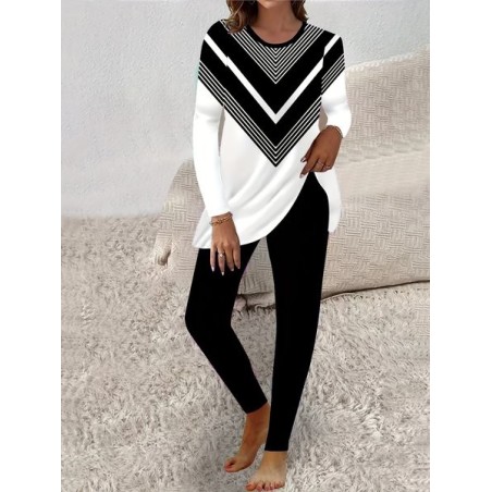 Women's Jersey Geometric Daily Going Out Two Piece Set Long Sleeve Casual Spring/Fall Top With Pants Matching Set