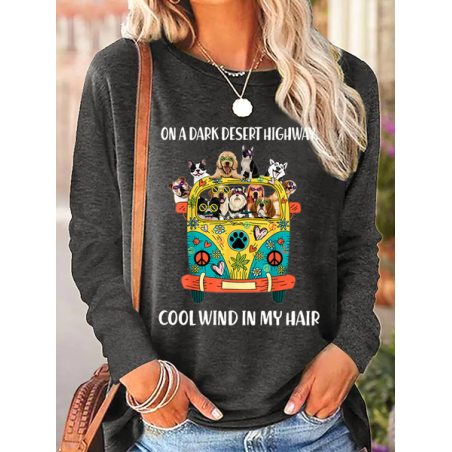 Women's Long Sleeve Blouse Spring/Fall Dog Cotton-Blend Crew Neck Daily Going Out Simple Top