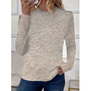 Women's Long Sleeve Tee T-shirt Spring/Fall Floral Printing Crew Neck Casual Top