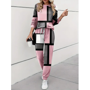 Women's Printing Color Block Daily Going Out Two Piece Set Long Sleeve Casual Spring/Fall Top With Pants Matching Set