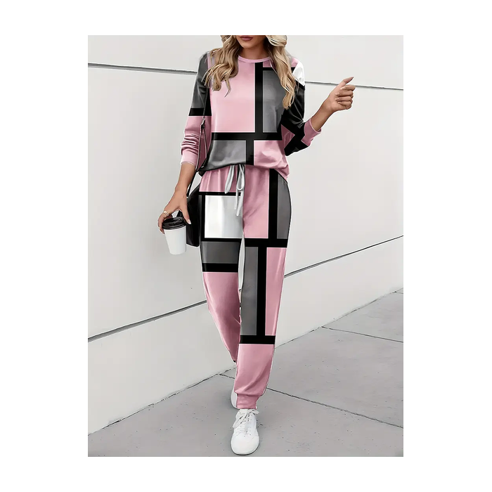 Women's Printing Color Block Daily Going Out Two Piece Set Long Sleeve Casual Spring/Fall Top With Pants Matching Set