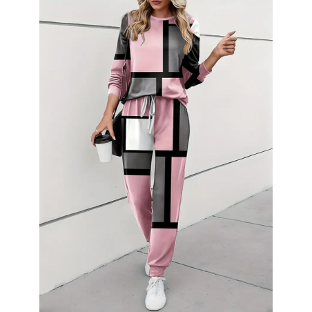 Women's Printing Color Block Daily Going Out Two Piece Set Long Sleeve Casual Spring/Fall Top With Pants Matching Set