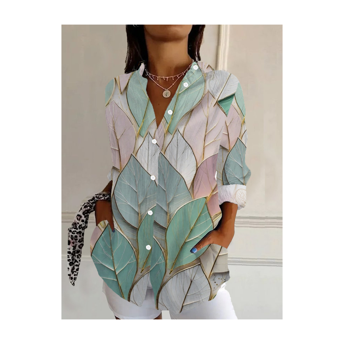 Women's Floral Long Sleeve Shirt Spring/Fall Leaf Buckle Shirt Collar Daily Going Out Casual Top
