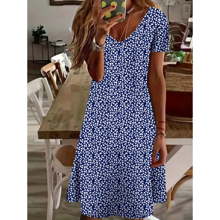 Women's Floral Short Sleeve Summer Printing Dress V Neck Daily Casual Knee Length T-Shirt Dress H-Line Dress