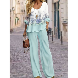 Women's Floral Printing Two-Piece Set Daily Long Sleeve Casual Spring/Fall Top With Pants Matching Set