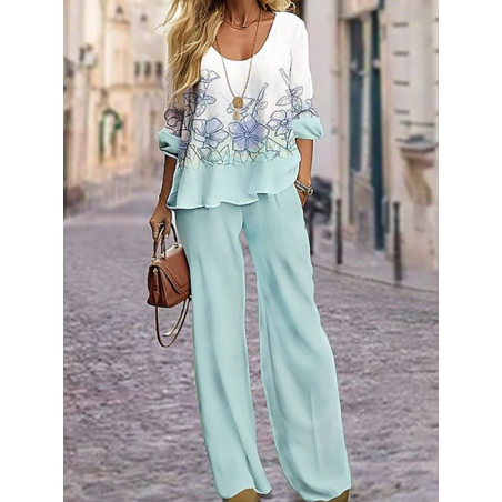 Women's Floral Printing Two-Piece Set Daily Long Sleeve Casual Spring/Fall Top With Pants Matching Set