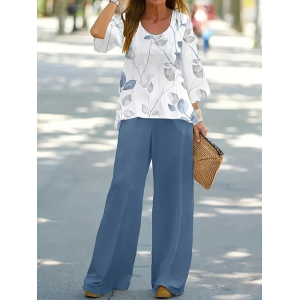 Women's Floral Printing Two-Piece Set Daily Long Sleeve Casual Spring/Fall Top With Pants Matching Set