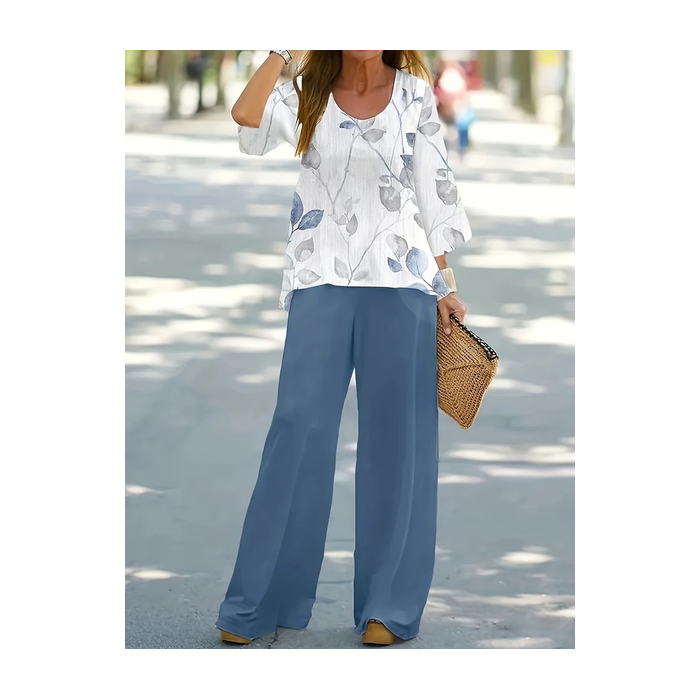 Women's Floral Printing Two-Piece Set Daily Long Sleeve Casual Spring/Fall Top With Pants Matching Set