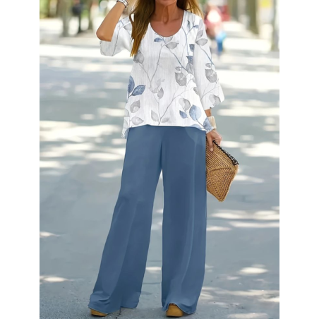 Women's Floral Printing Two-Piece Set Daily Long Sleeve Casual Spring/Fall Top With Pants Matching Set