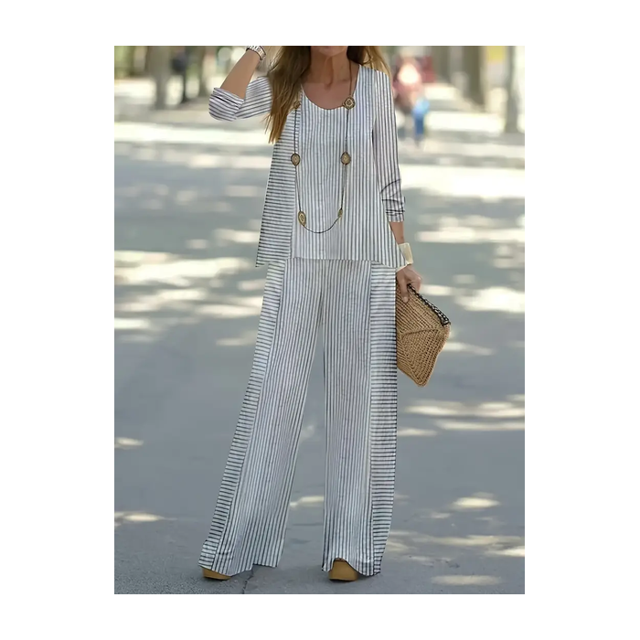 Women's Striped Printing Two-Piece Set Daily Long Sleeve Casual Spring/Fall Top With Pants Matching Set