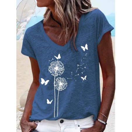 Women Plain Short Sleeve Tee T-shirt V Neck Casual Summer Top