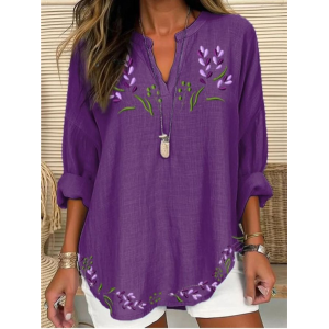 Women Floral Long Sleeve Blouse Spring/Fall Shawl Collar Daily Casual Top